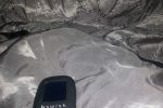 Photo of the Bnaughty Unleashed, a black egg vibrator with a wireless tail hanging off the back, and its black battery-operated remote on silver sheets
