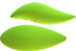 Product photo of the side and top of the Leaf Life. It has no buttons over the silicone skin of the toy, instead it is a smooth, leaf-shaped vibrator with a visible raised button on the back.